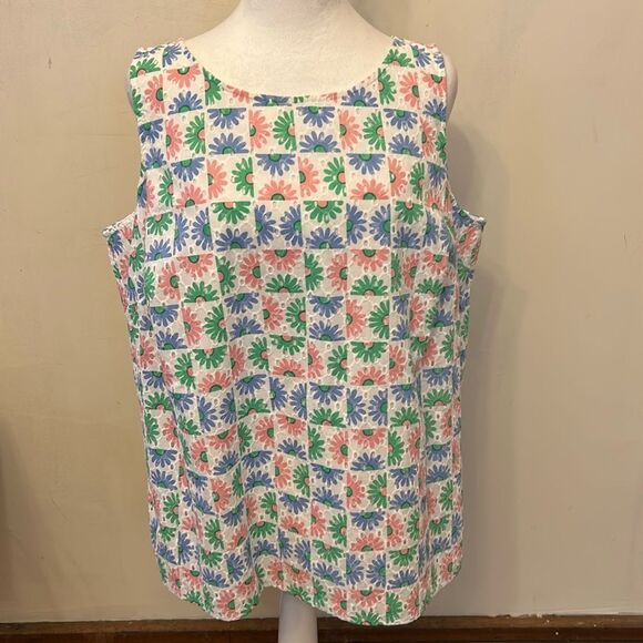 Talbots Tops - Talbots pink blue green white floral eyelet sleeveless blouse Size 0X EUC
